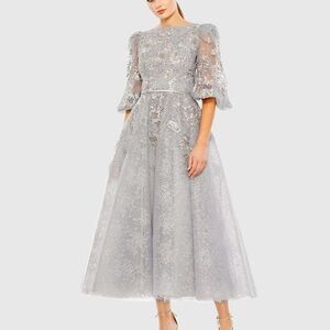 Mac Duggal 14 20418 Dress Womens Gray Floral Embroidered Tulle Midi Evening Gown